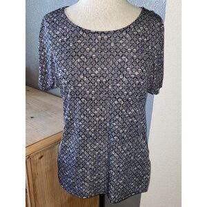 Jaclyn Smith Blouse Women's Size Small Stretchy Casual Black White Short Sleeve